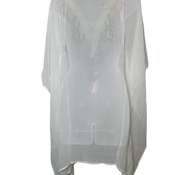 Monique Leshman White Embroidered 100% Silk Sheer Blouse Tunic Top Size Small - Picture 7 of 7